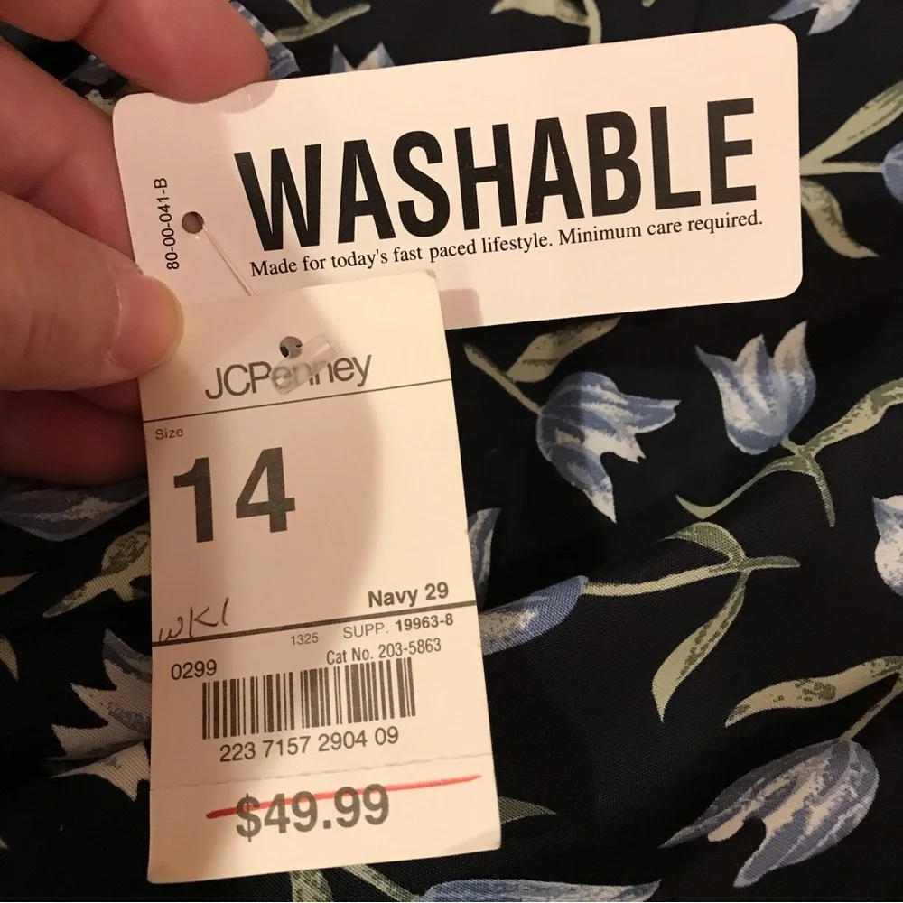 Vintage 90s Worthington Floral Dress NEW Size 14 Navy Blue Tulips Short Sleeve - Picture 4 of 15